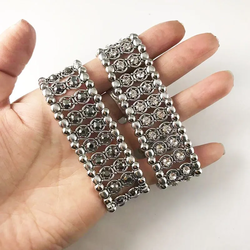 New Fashion Women Elastic Inlaid Rhinestone Alloy Antique Bracelet