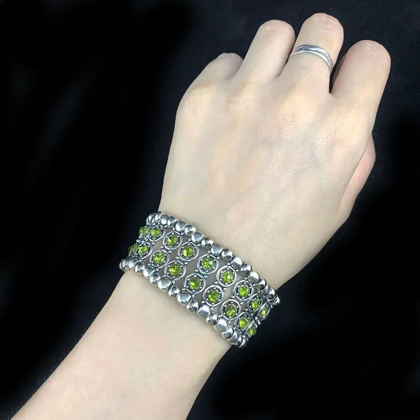New Fashion Women Elastic Inlaid Rhinestone Alloy Antique Bracelet