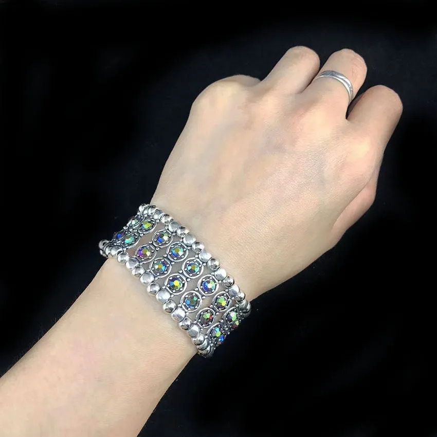 New Fashion Women Elastic Inlaid Rhinestone Alloy Antique Bracelet