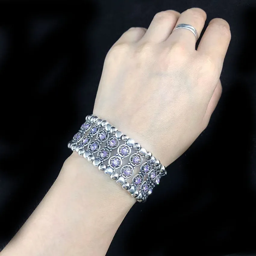New Fashion Women Elastic Inlaid Rhinestone Alloy Antique Bracelet