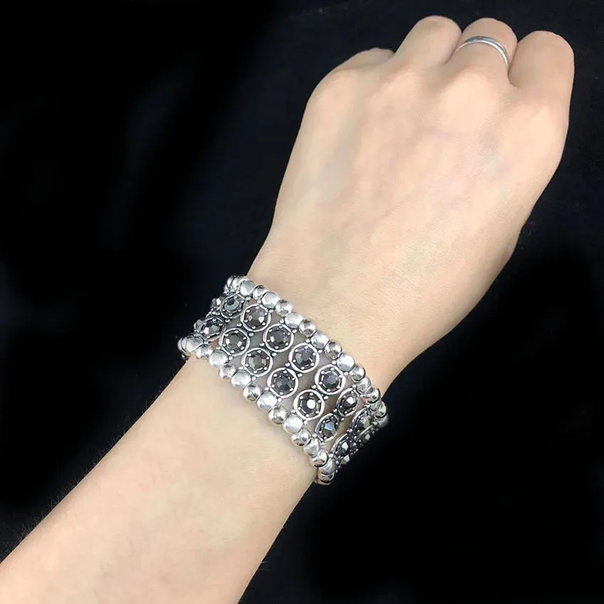 New Fashion Women Elastic Inlaid Rhinestone Alloy Antique Bracelet