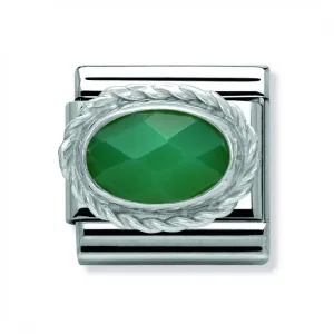 Nomination Composable Silver Ornate Green Agate Link ~ 030509/27