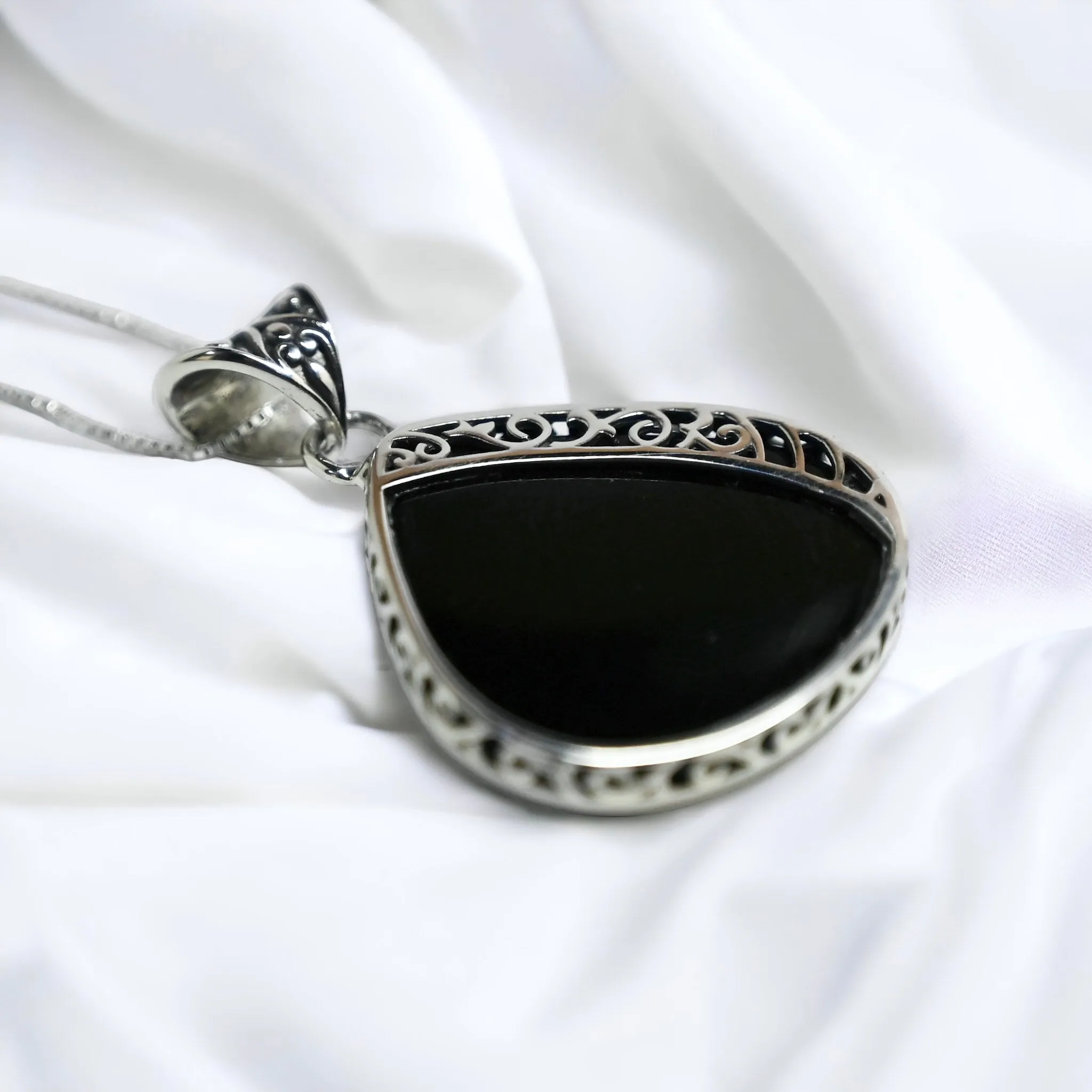 Ornate Black Obsidian Pendant