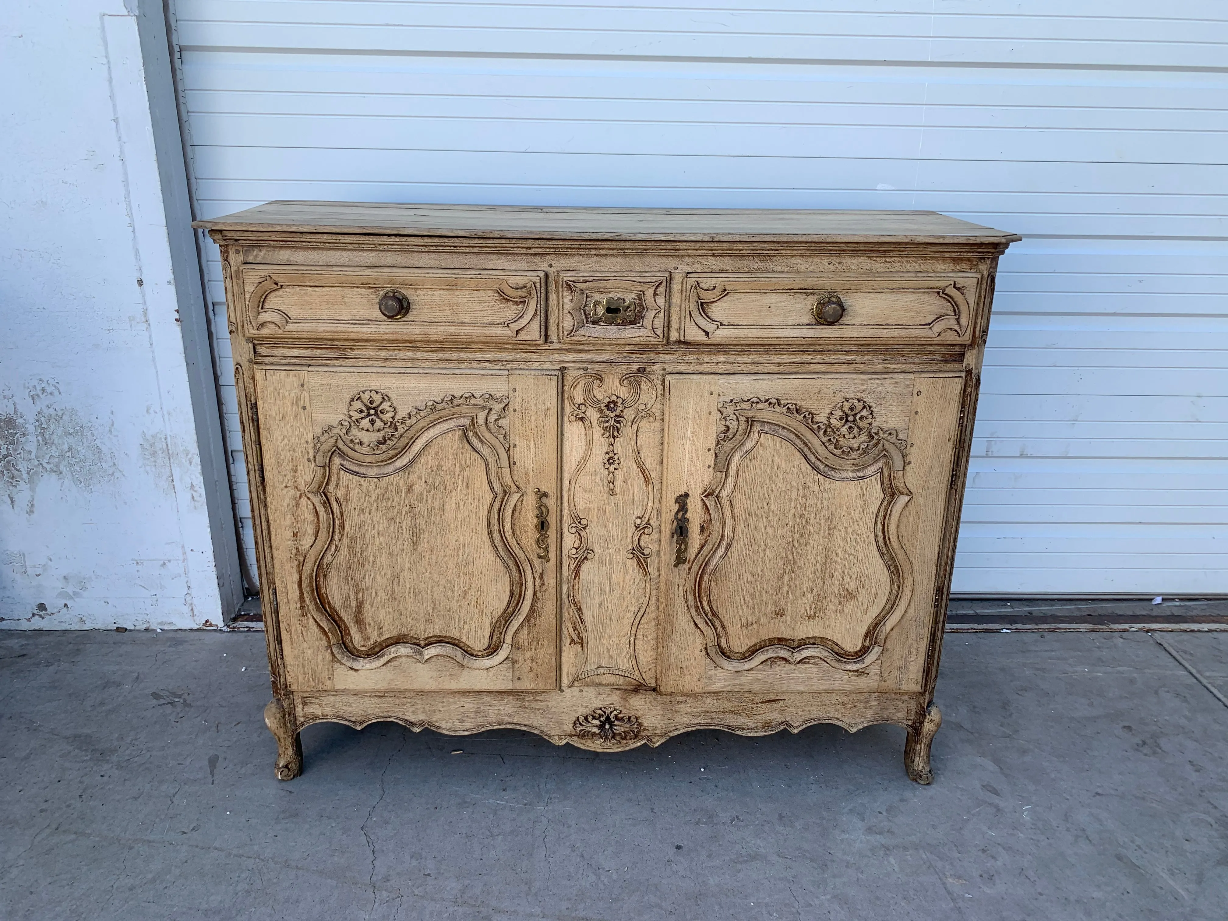 Ornate Bleached Antique Sideboard