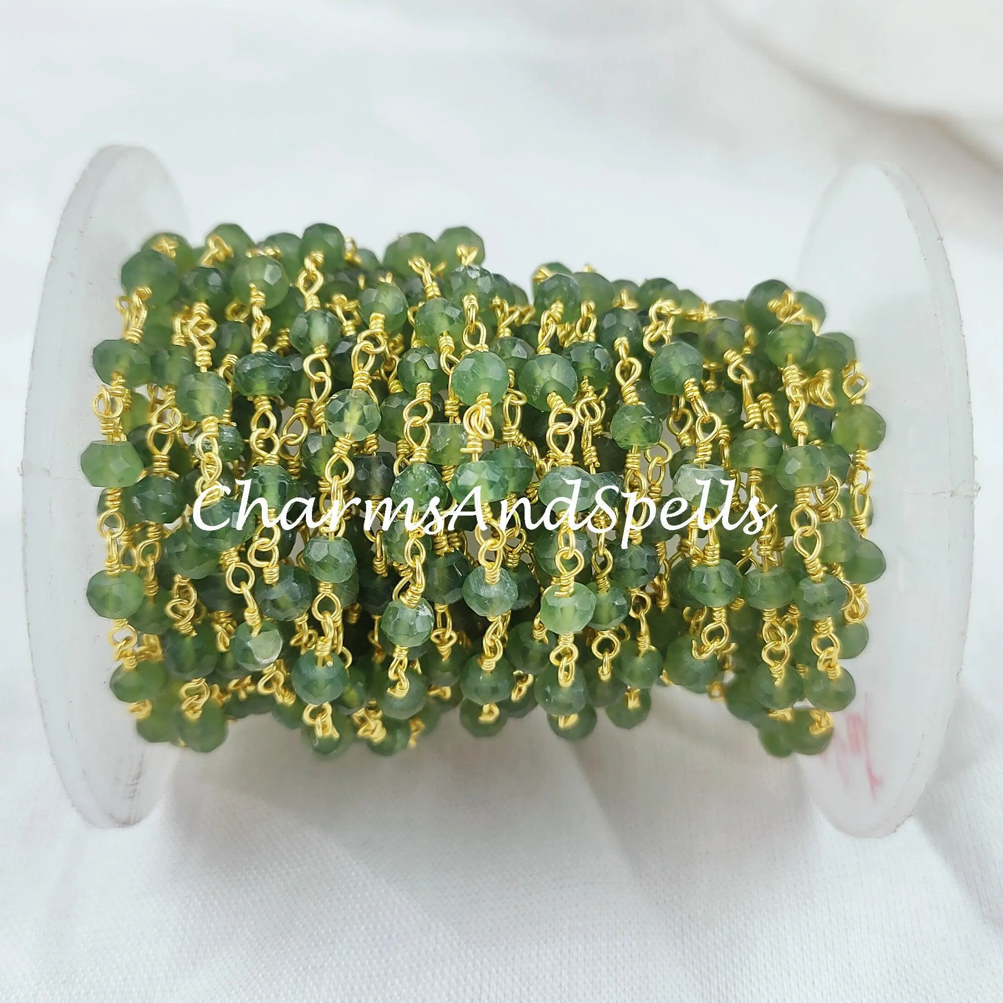 Peridot Rondelle Rosary Chain, Rondelle Gemstone Beads, Green Beaded Chain, Gold Plated Chain, DIY Necklace Chain