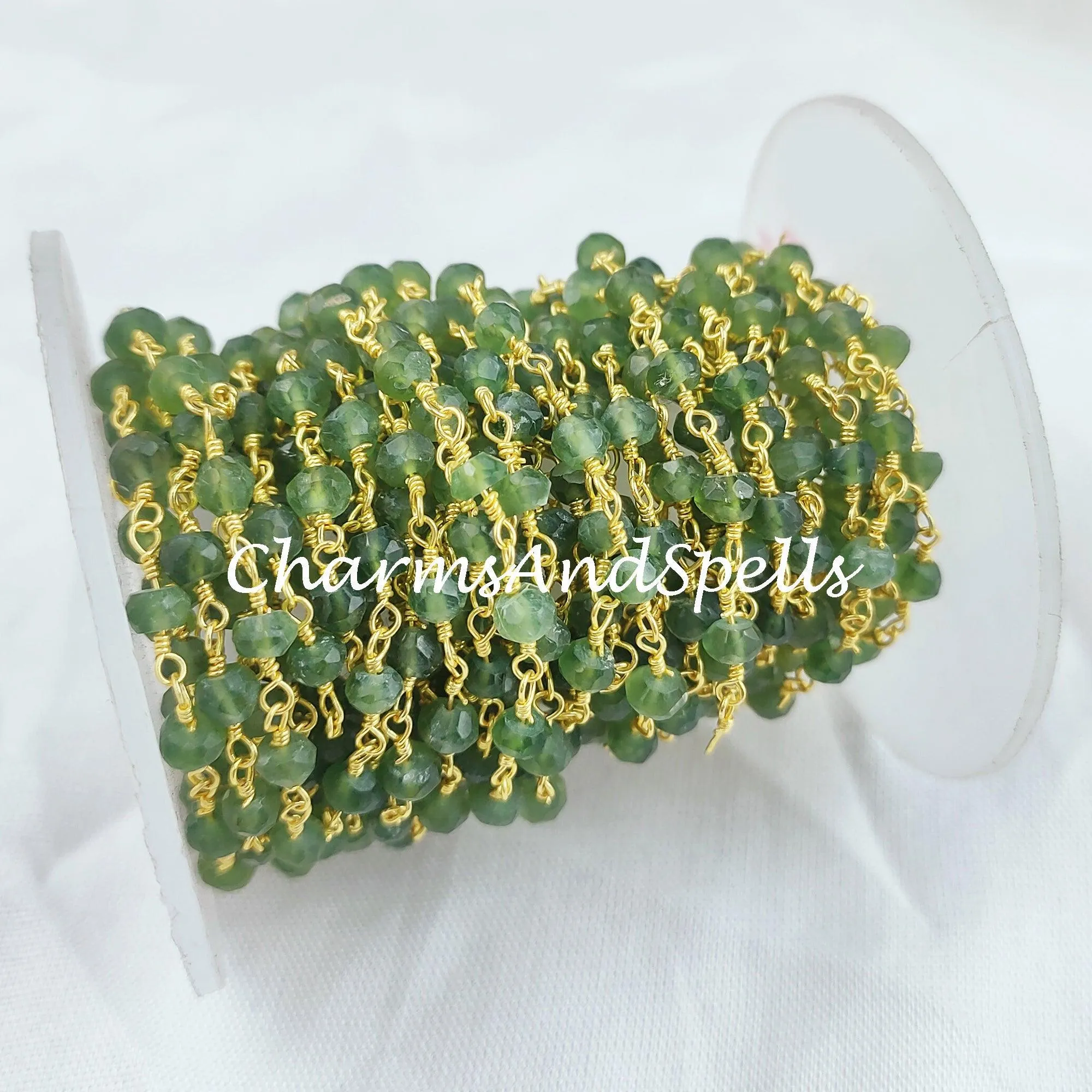 Peridot Rondelle Rosary Chain, Rondelle Gemstone Beads, Green Beaded Chain, Gold Plated Chain, DIY Necklace Chain