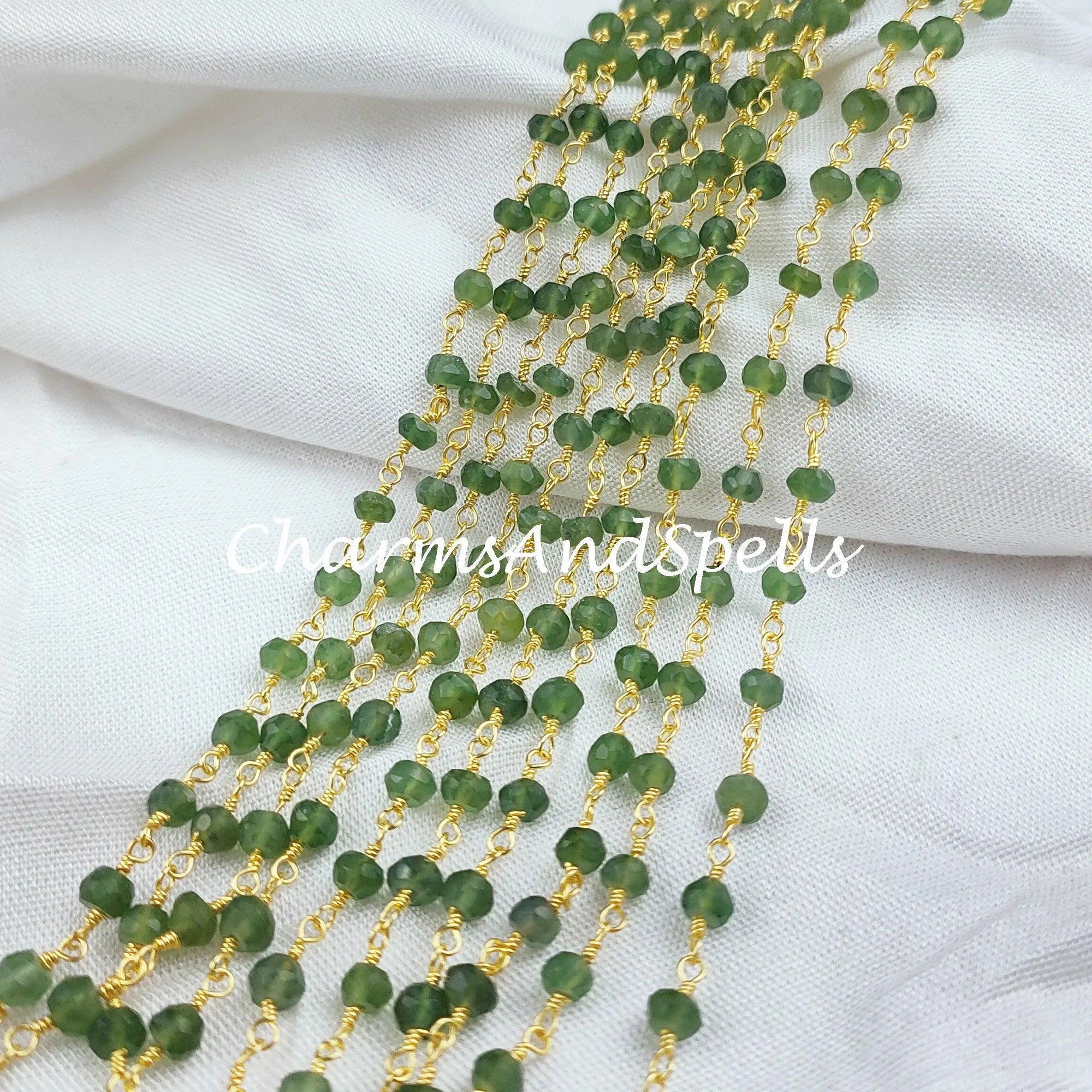Peridot Rondelle Rosary Chain, Rondelle Gemstone Beads, Green Beaded Chain, Gold Plated Chain, DIY Necklace Chain