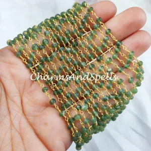 Peridot Rondelle Rosary Chain, Rondelle Gemstone Beads, Green Beaded Chain, Gold Plated Chain, DIY Necklace Chain