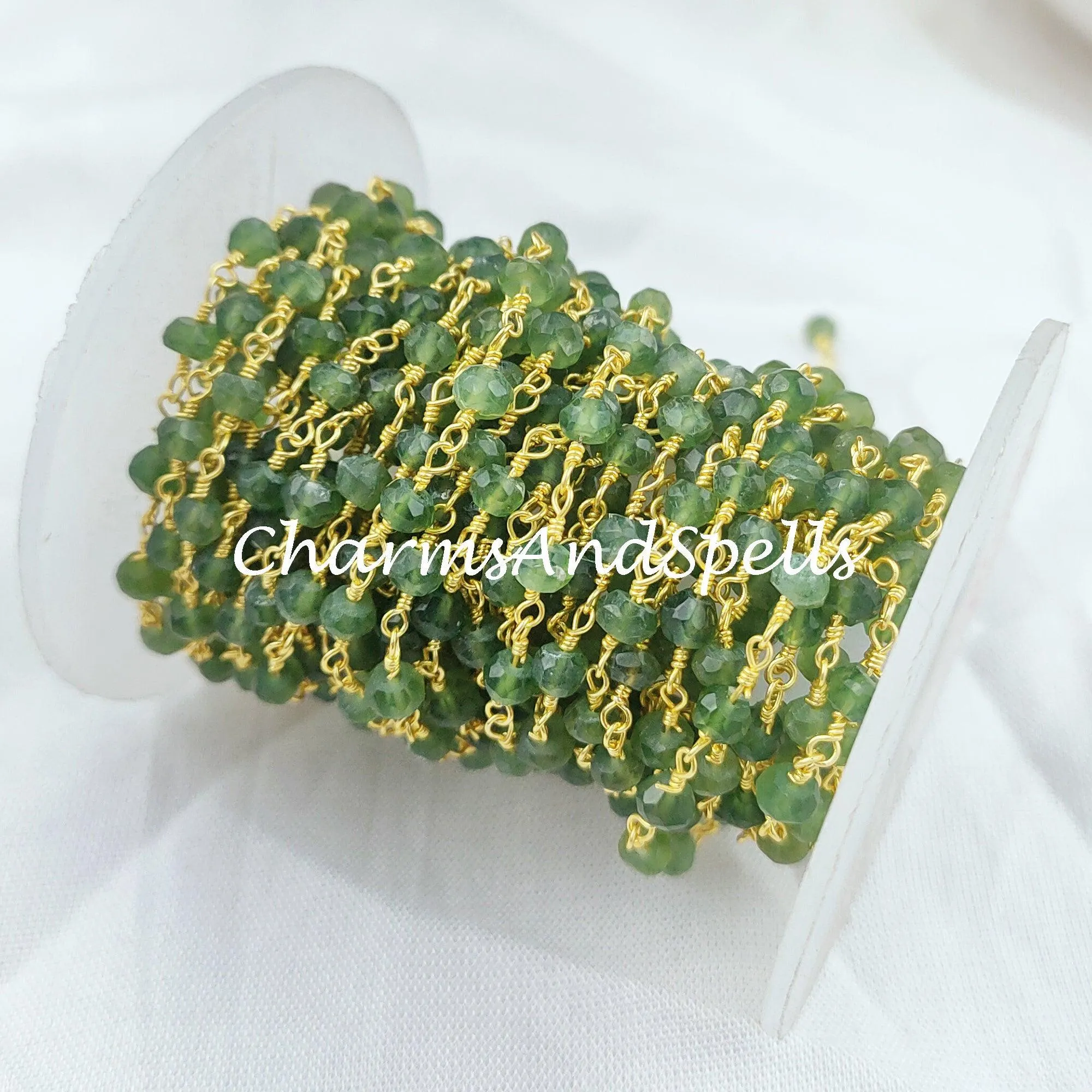 Peridot Rondelle Rosary Chain, Rondelle Gemstone Beads, Green Beaded Chain, Gold Plated Chain, DIY Necklace Chain