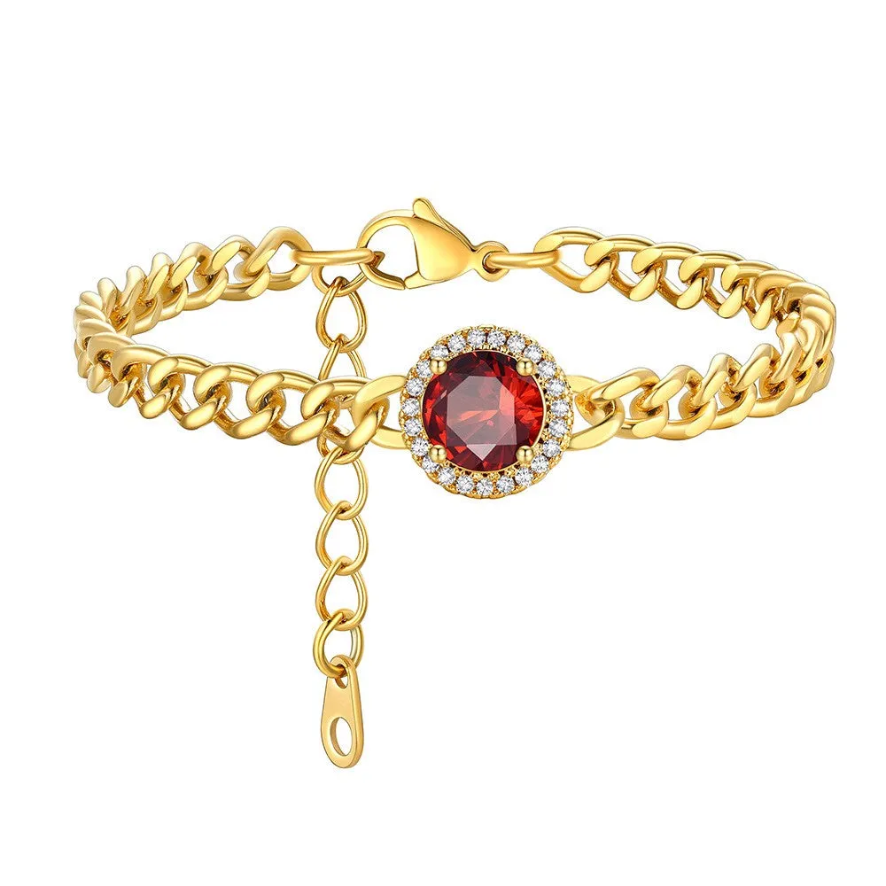 Personalized Halo Birthstone Cuban Link Bracelet