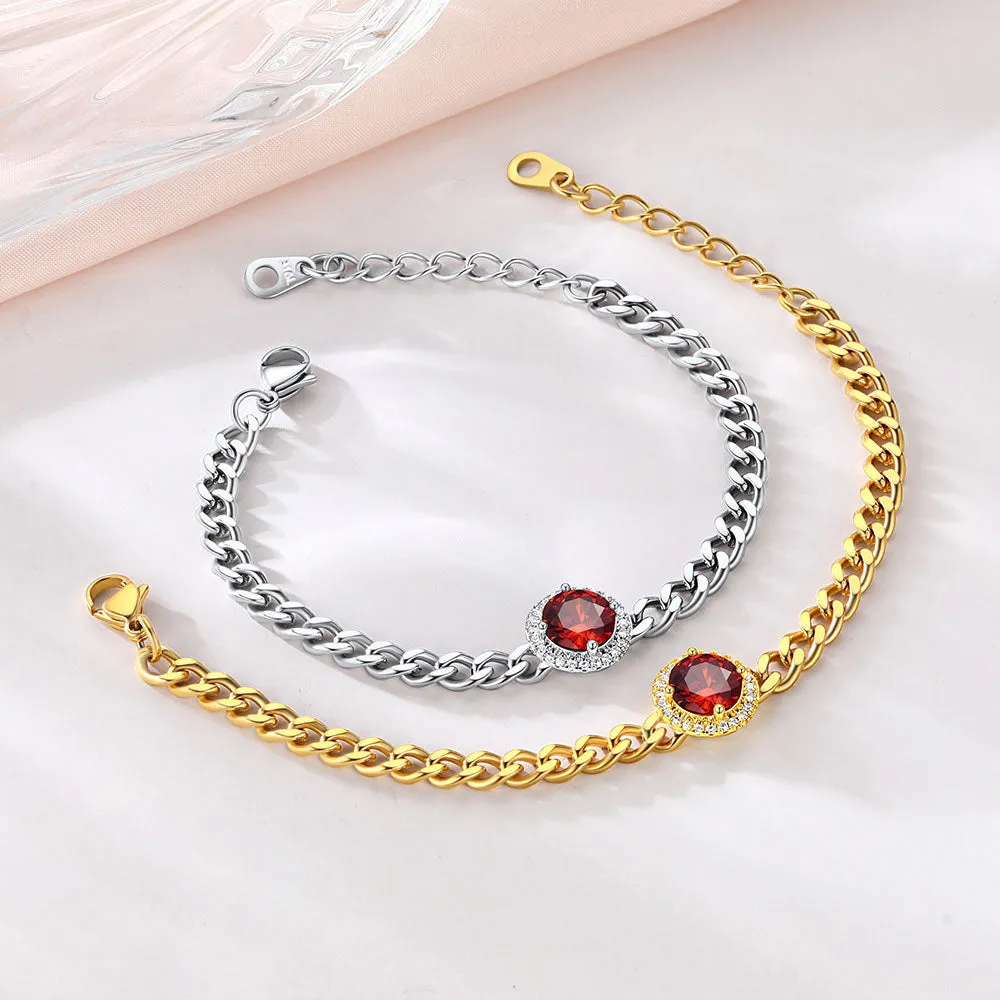Personalized Halo Birthstone Cuban Link Bracelet