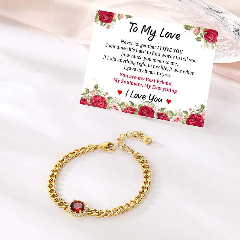 Personalized Halo Birthstone Cuban Link Bracelet