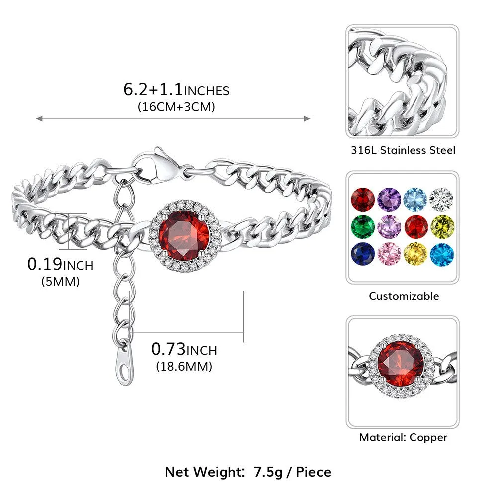 Personalized Halo Birthstone Cuban Link Bracelet
