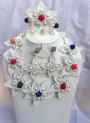 PrestigeApplause Latest Design crystal White with Multi color Coral Beads Bridal Wedding Jewelry Set