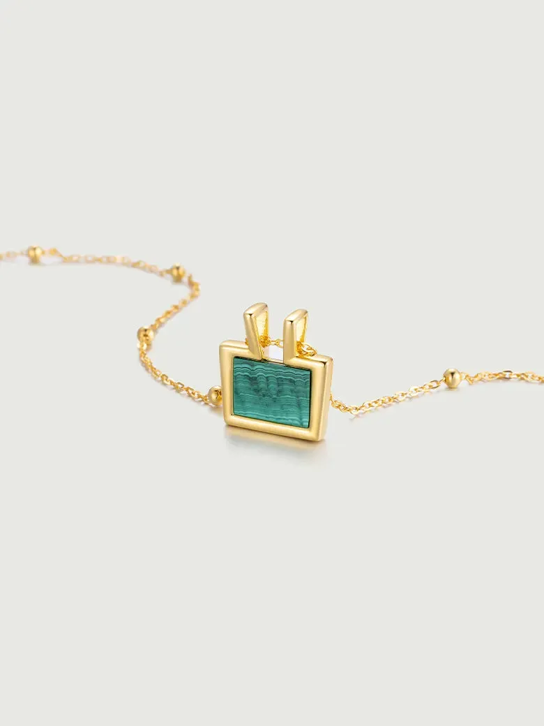 Rectangle Malachite Charm Necklace