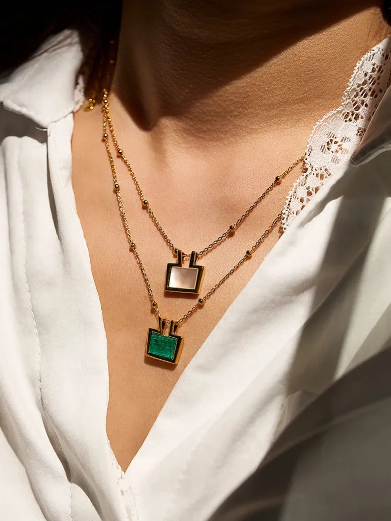 Rectangle Malachite Charm Necklace