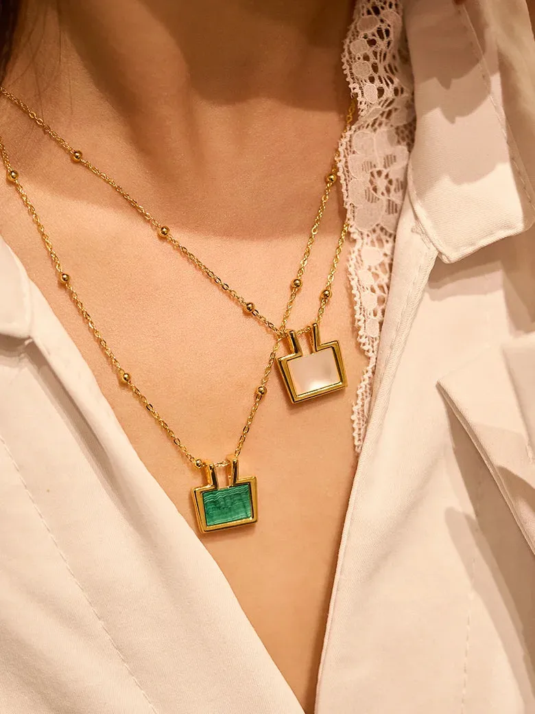 Rectangle Malachite Charm Necklace