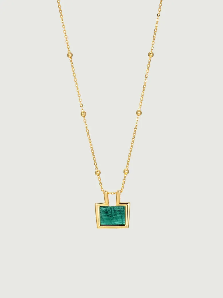 Rectangle Malachite Charm Necklace