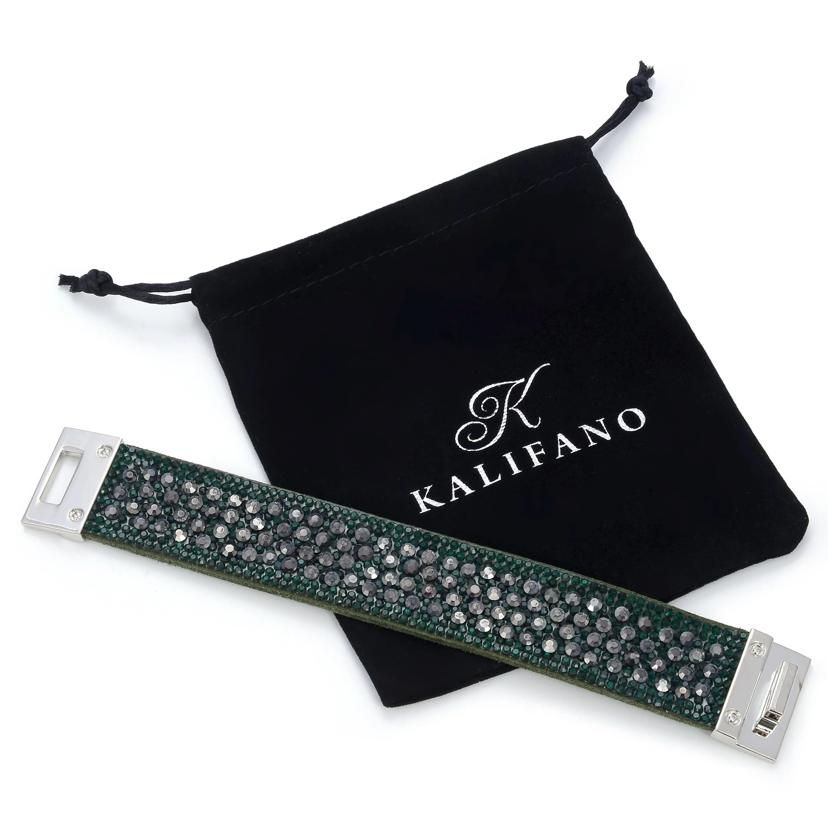 Short Swarovski Crystal Leather Band Bracelet Green with Toggle Lock