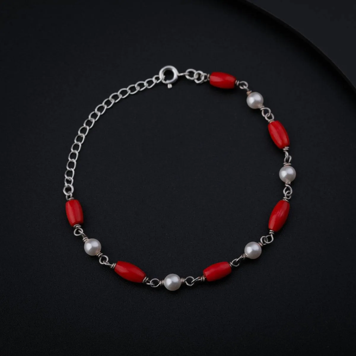Silver Bracelet with Pearl and Corals