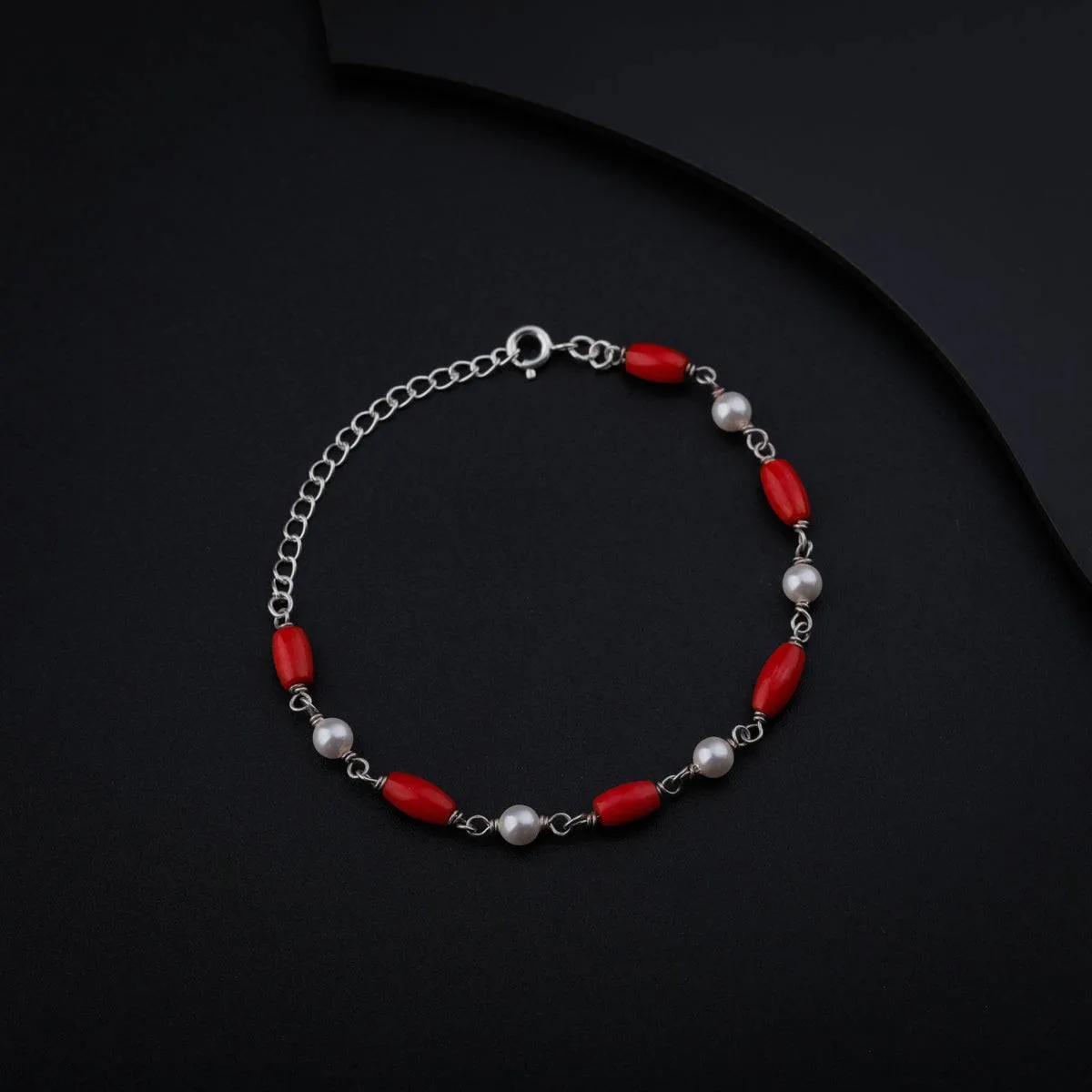 Silver Bracelet with Pearl and Corals