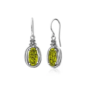 Sterling Silver Peridot CZ Floral Wire Wrap Earrings