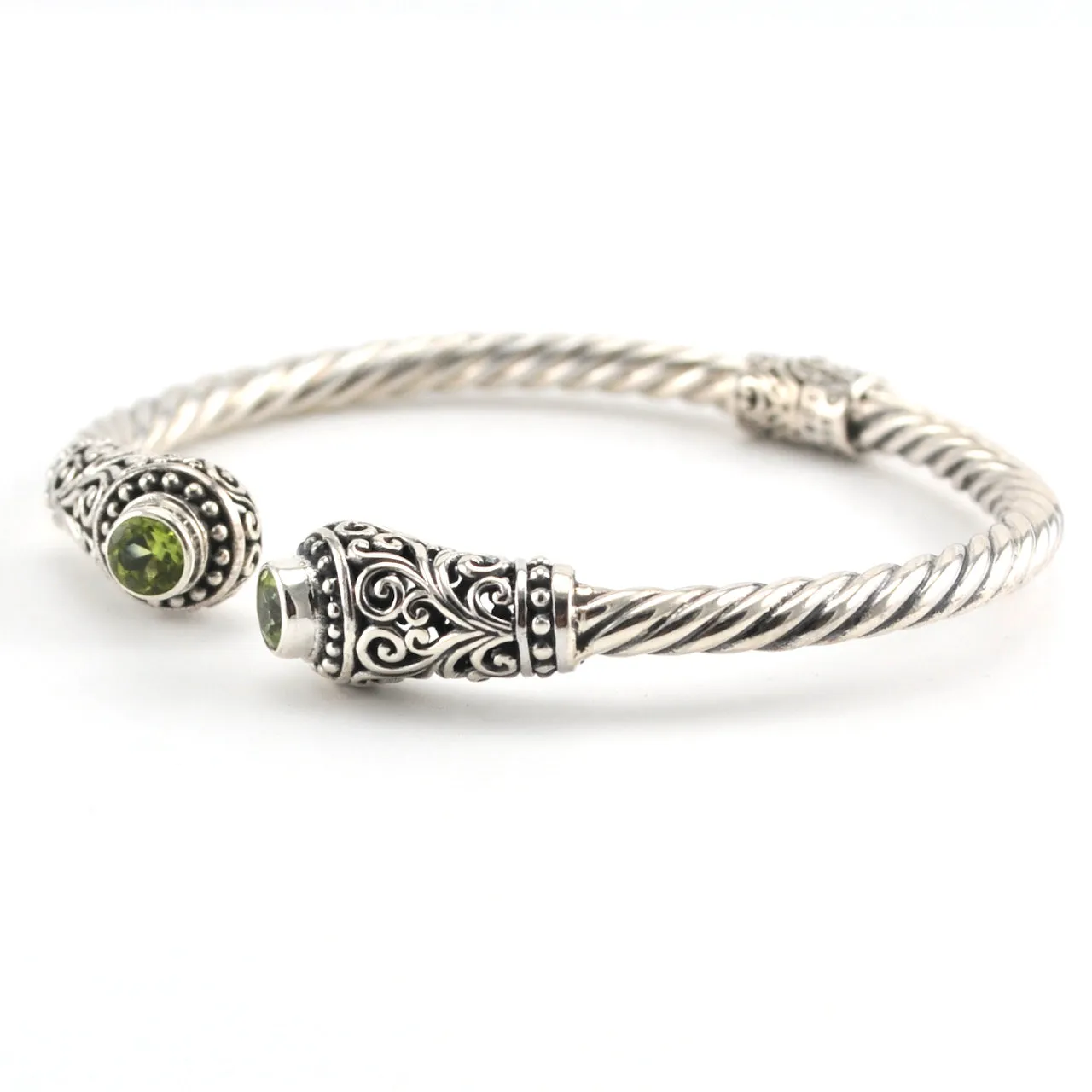 Sterling Silver Peridot Round Hinged Cuff Bracelet