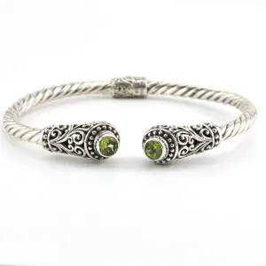 Sterling Silver Peridot Round Hinged Cuff Bracelet