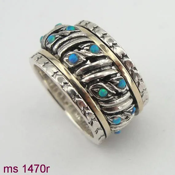 Swivel Silver & 9K Gold Ring with Opal  (sn 1470r)