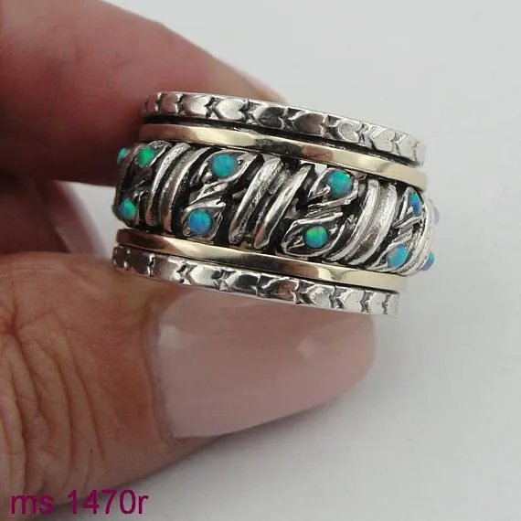 Swivel Silver & 9K Gold Ring with Opal  (sn 1470r)