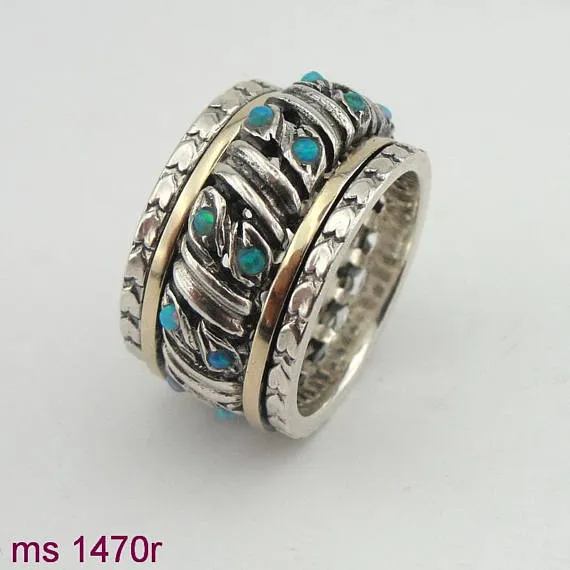 Swivel Silver & 9K Gold Ring with Opal  (sn 1470r)