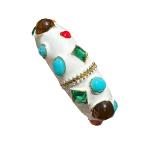 White Enamel Multi-Jeweled Hinged Bracelet