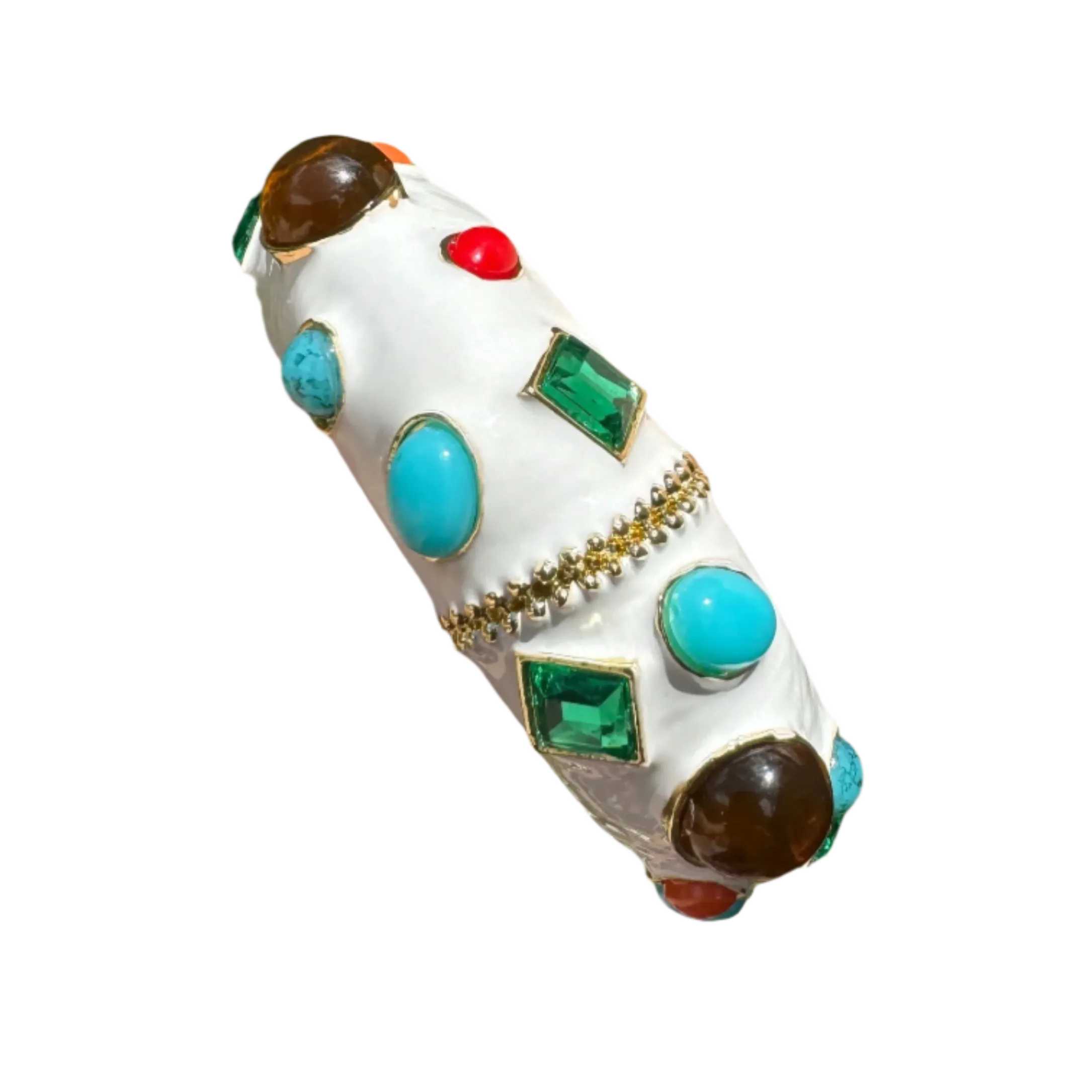White Enamel Multi-Jeweled Hinged Bracelet