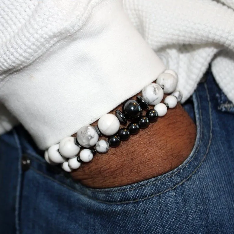 White Howlite Stackable Bead Bracelet Set
