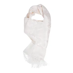WHITE ORNATE PATTERN SILK SCARF