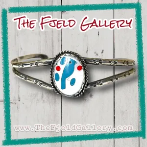 Zuni Native American Sterling Silver Blue Jay Inlay Cuff Bracelet